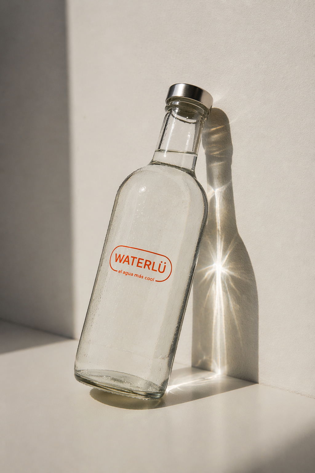 Botella WATERLÜ con reflejos de luz